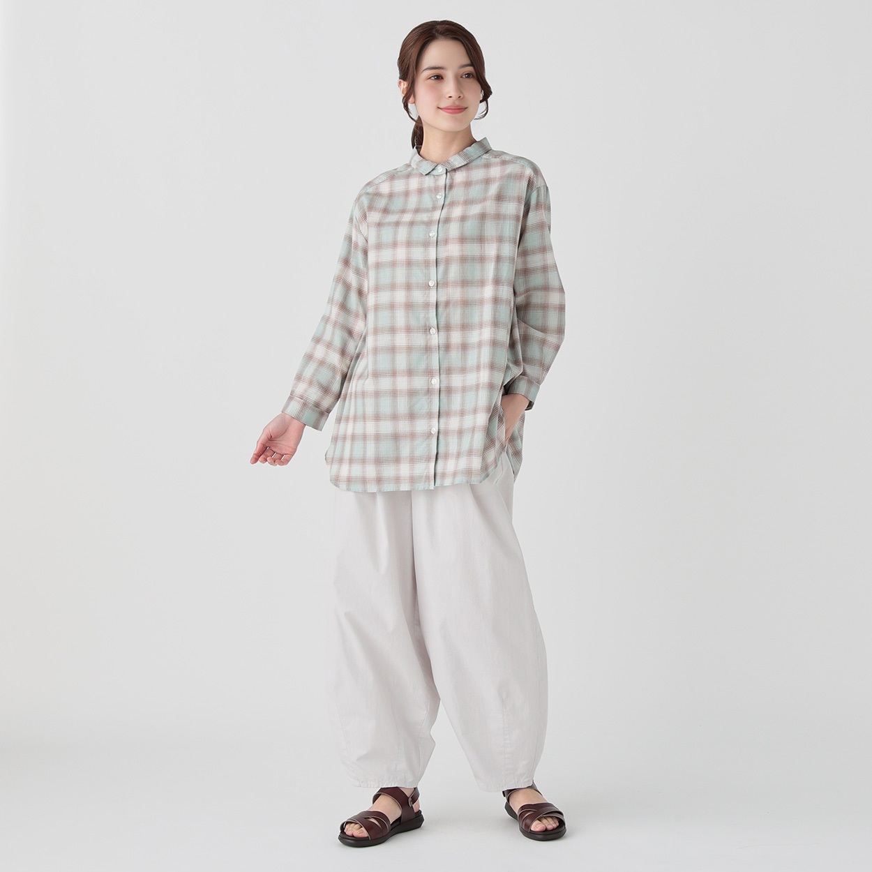 バックタックデザインシャツ オーガニック綿入 レディス SELF+ バックタックデザインシャツ オーガニック綿入 レディス SELF+