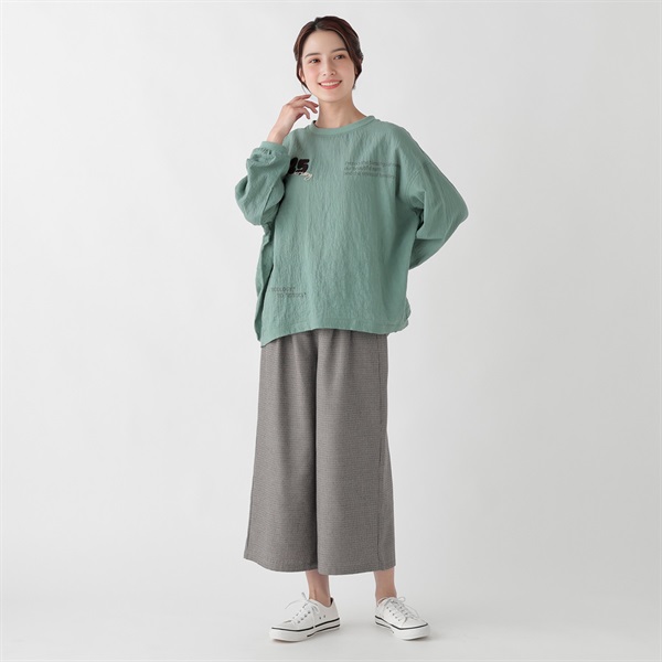 再生ポリエステル入 柄ワイドクロプトパンツ レディス SELF+SERVICE