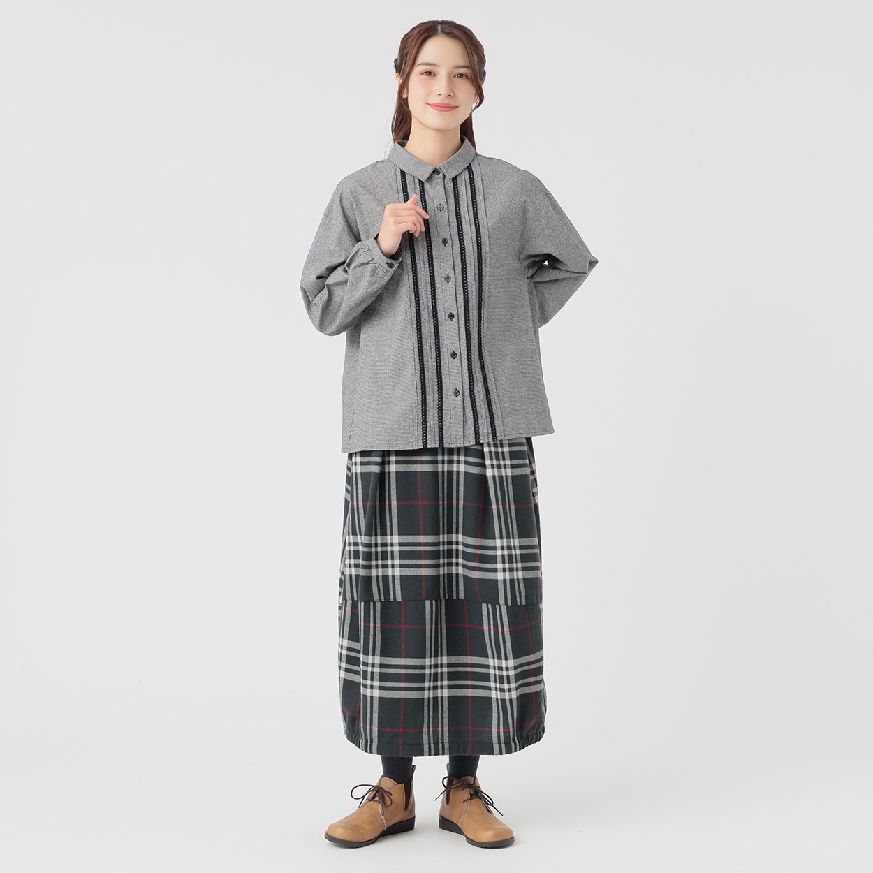 オーガニック綿入 ピンタックブラウス レディス SELF+SERVICE(セルフ＋