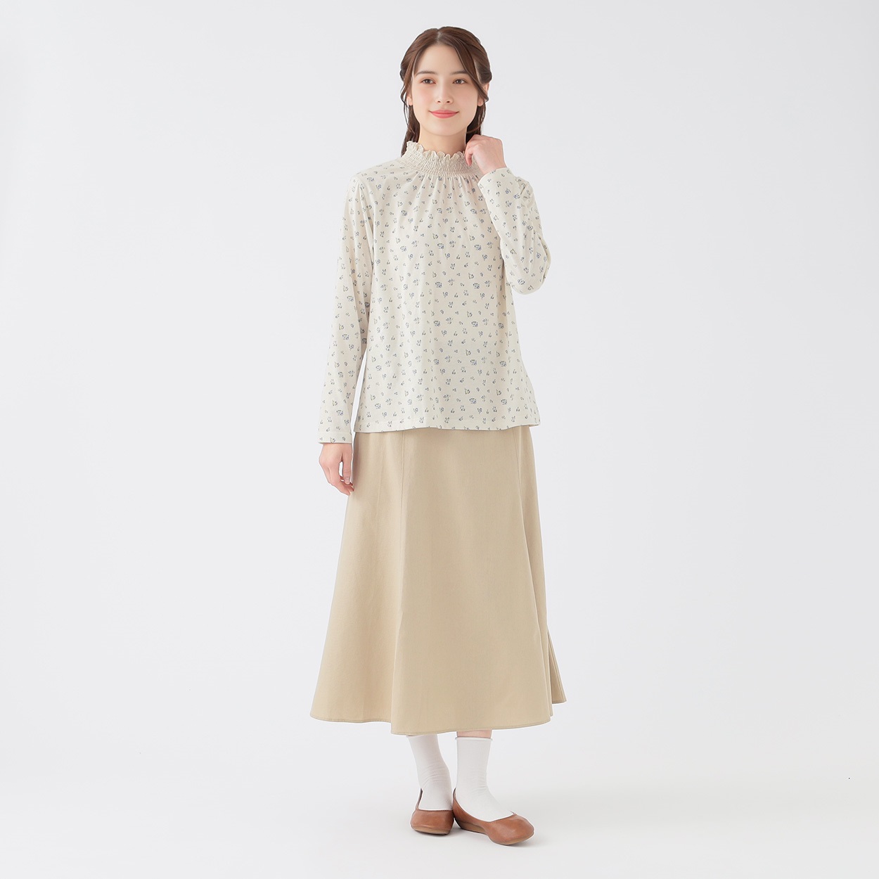オーガニック綿混 シャーリング襟Tシャツ レディス SELF+SERVICE