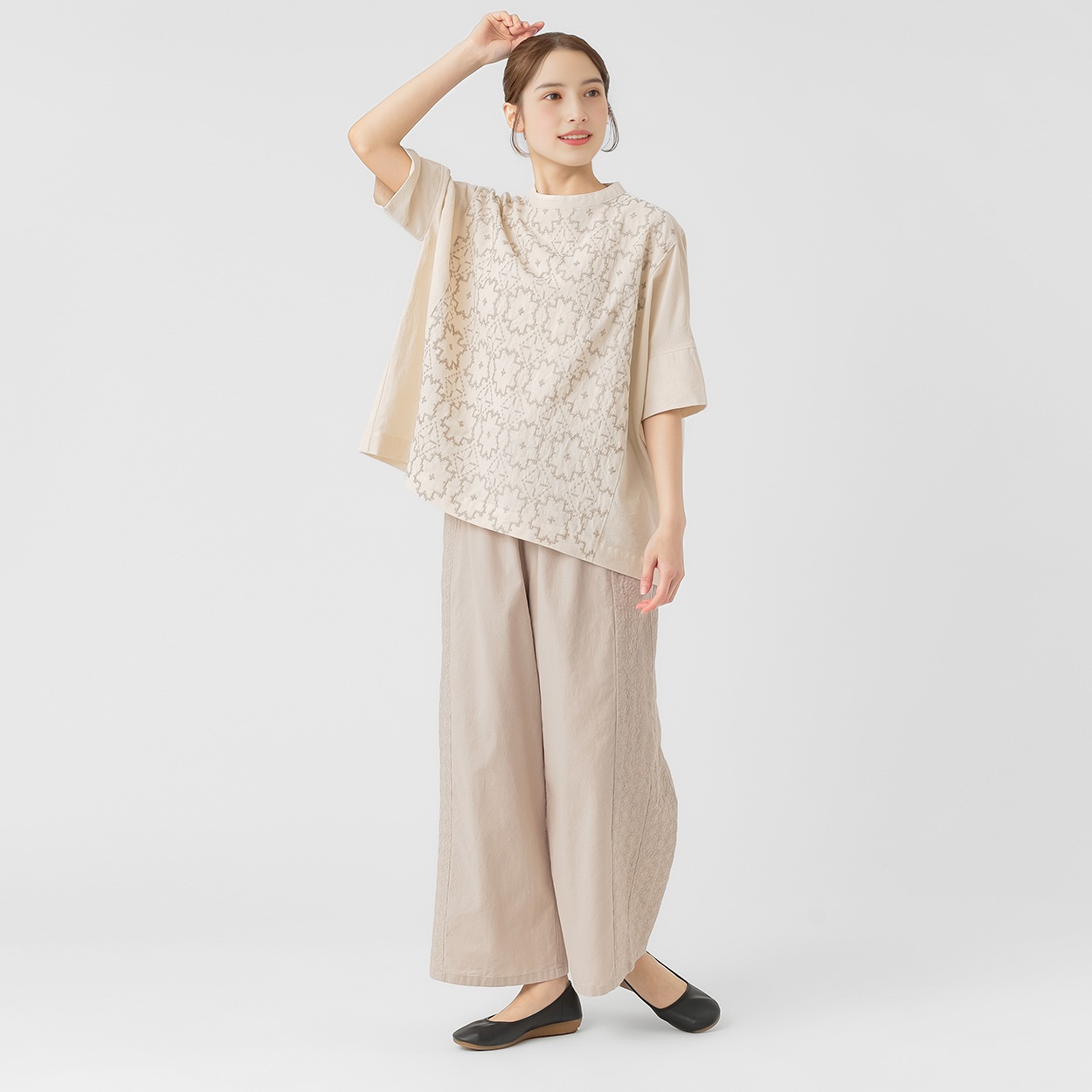 EXPAND オーガニック綿入刺繍切替パンツ レディス SELF+SERVICE(セルフ