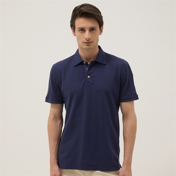 everyone ネイビー ポロシャツ　XL everyone cotton silk high gauge knit polo long sleeve (NAVY
