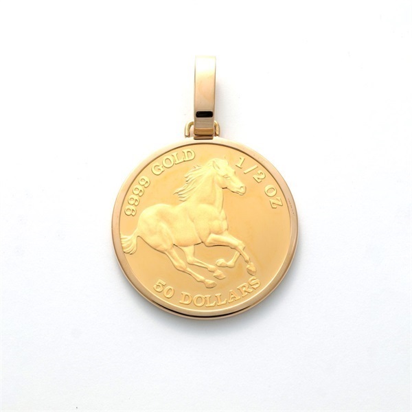 24金エリザベス女王ホースデザイン・18金枠1/2オンスペンダントトップ