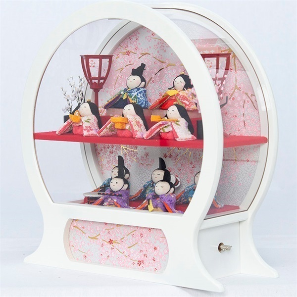 完売】福仙 ちりめん雛十人ケース飾り「舞あそび」白色 4532365232155