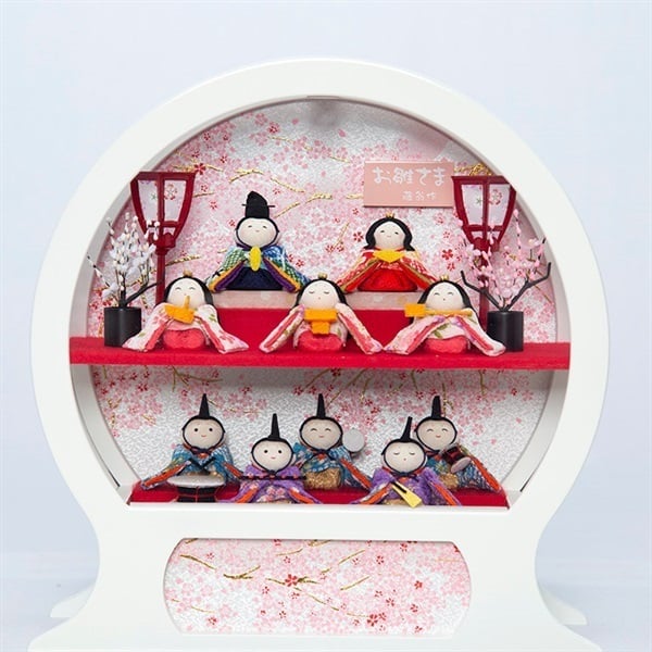 福仙 ちりめん雛十人ケース飾り「舞あそび」白色 4532365232155