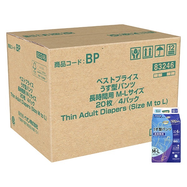 うす型 長時間パンツ M‐Lサイズ ケース販売 20枚入×4個 トップ
