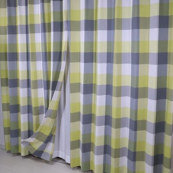 ウニコ　カーテン　ネイビー　イエローチェック 厚地カーテン ネモチェック | イオンスタイルオンライン 衣料品