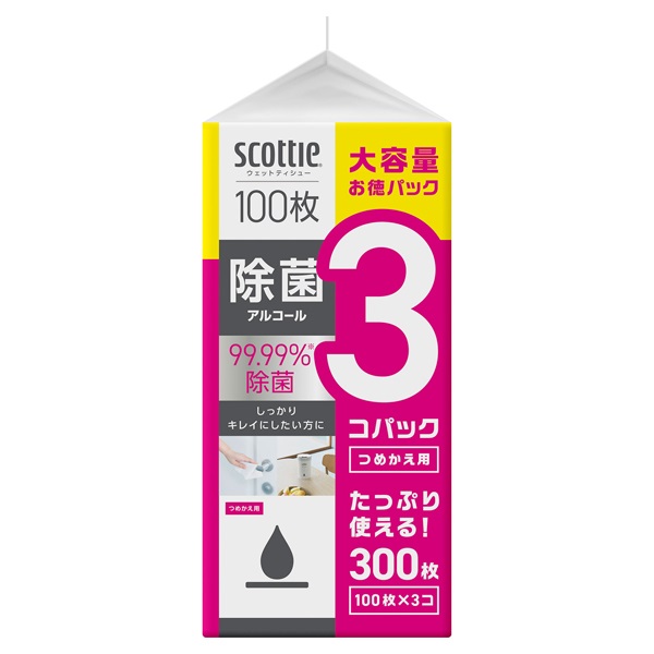 スコッティ ウェットティシュー つめかえ用 100枚×3個 scottie 日本