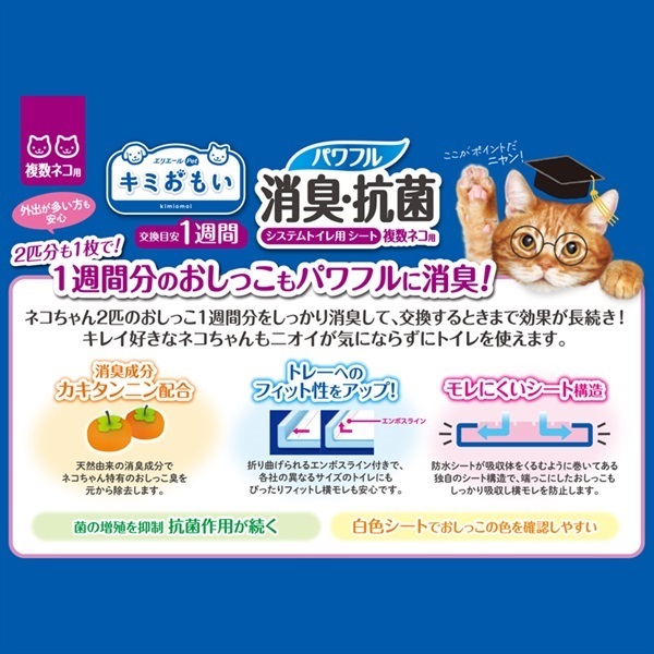 キミおもい 消臭抗菌シート 複数ネコ 16枚入り 12袋