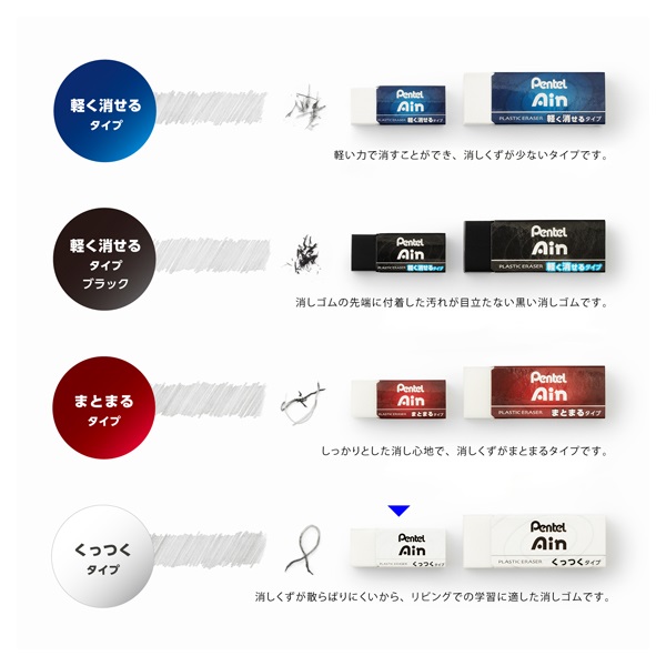 消しゴム Pentel Ain ぺんてる アイン くっつくタイプ 小 白 | イオン