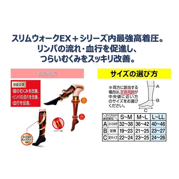 スリムウォーク メディカルリンパ ハイソックス ブラック L～LL
