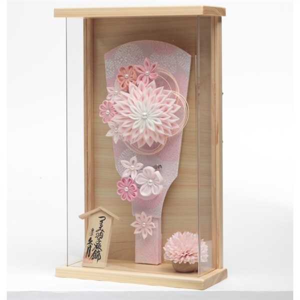 東京久月 かんざし付つまみ細工羽子板・壁掛け・間口約24×奥行約11