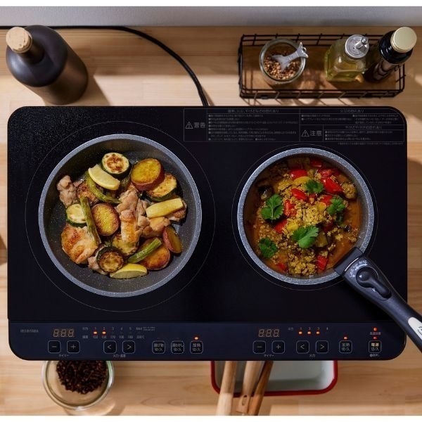 ◇ドリーム尼崎1号館◇アイリスオーヤマ 2口IHコンロ IHK-WKT41S 2025年製【ジモティー割引対象商品】 アイリスオーヤマ IHK-WKT41S-B 2口 IHコンロ スタンド付き ブラック