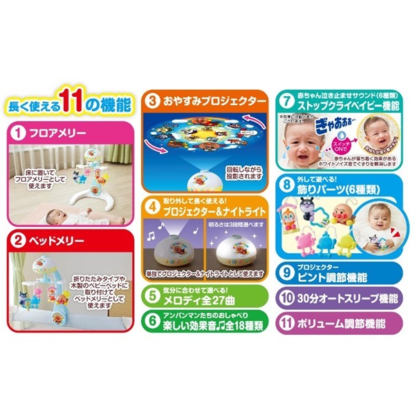 アンパンマン　赤ちゃん泣き止ませサウンド付き すやすやプロジェクション付きメリー アンパンマン 赤ちゃん泣き止ませサウンド付き<br>すやすや