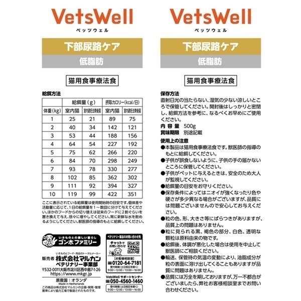ベッツウェル 猫用食事療法食 下部尿路ケア 低脂肪 Vets Well マルカン