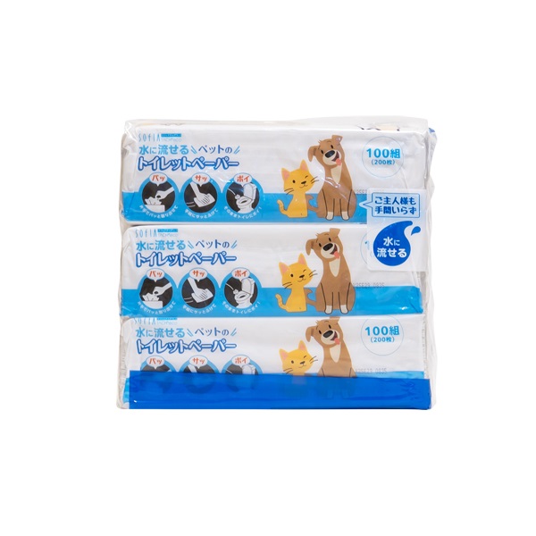 ソフィアタッチエコ 水に流せるペットのトイレットペーパー 100組×3個