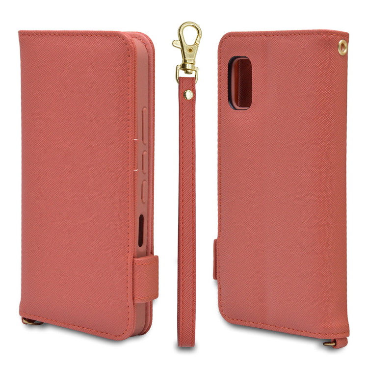AQUOS wish 手帳型ケース+ハンドストラップ コーラルピンク